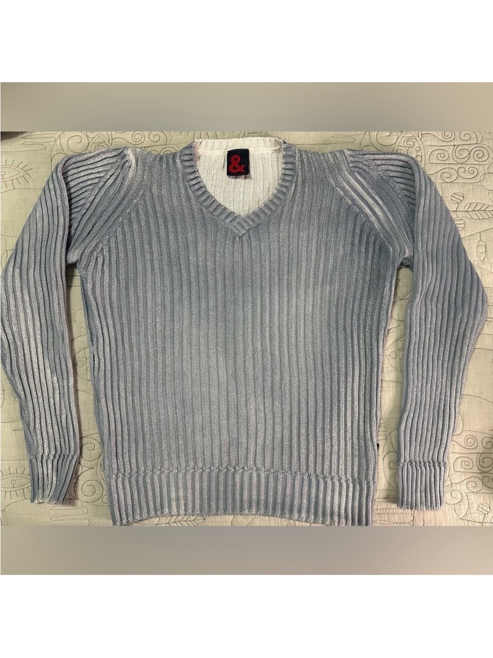 D&G Men's Y2K Ribbed V-Neck Sweater - IT Size 48 Vintage